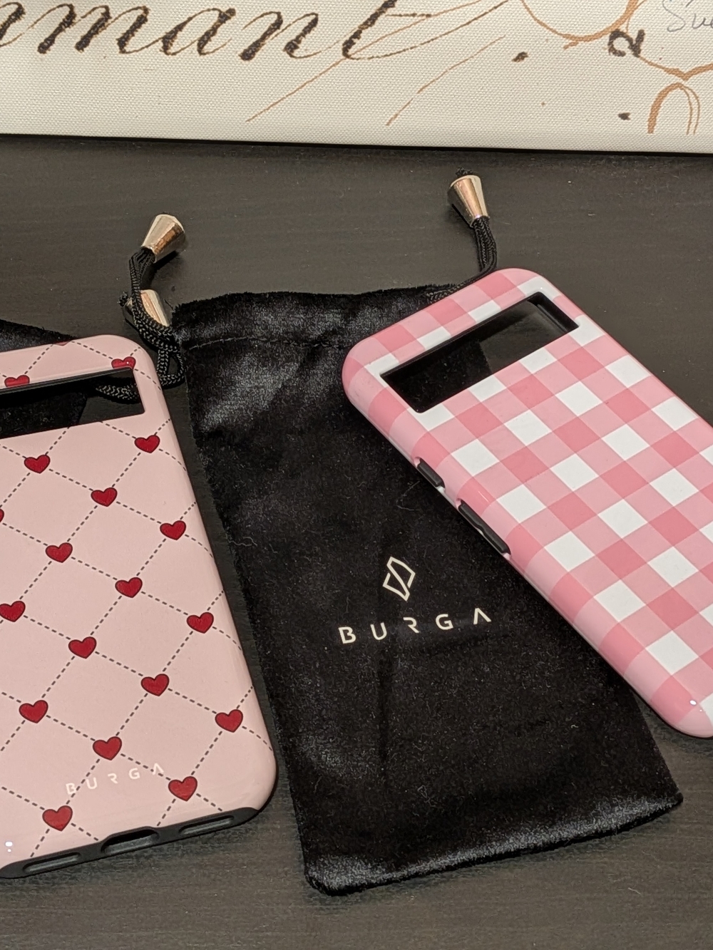 BURGA Google Pixel 8a Case Bundle Pink Hearts & Gingham + Dust Bags